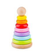 Turm mit Ringen zum Stapeln, Regenbogen, Holzspielzeug